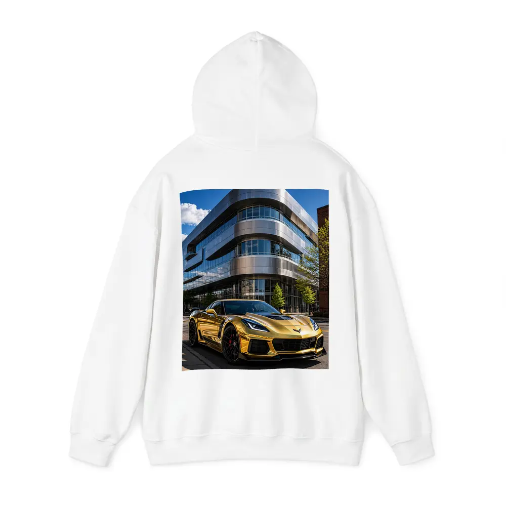 Gold Chevrolet Corvette Z06 Urban Building – Hoodies