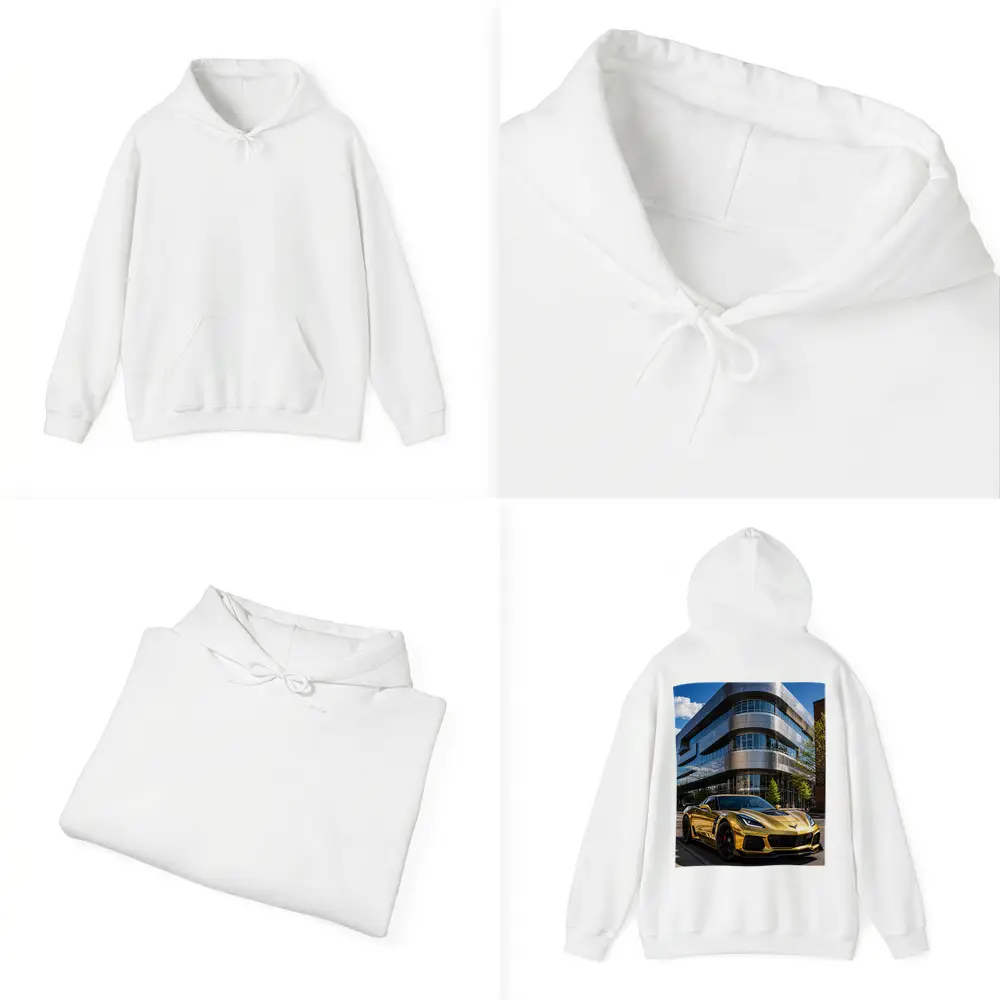 Gold Chevrolet Corvette Z06 Urban Building – Hoodies