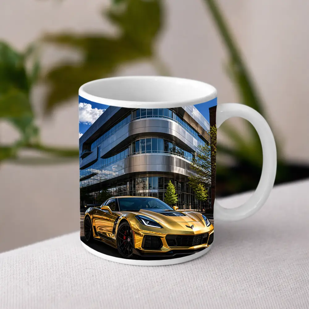 Gold Chevrolet Corvette Z06 Urban Building – Mugs