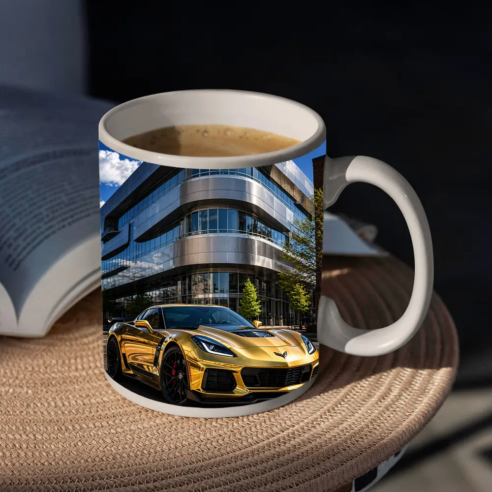Gold Chevrolet Corvette Z06 Urban Building – Mugs