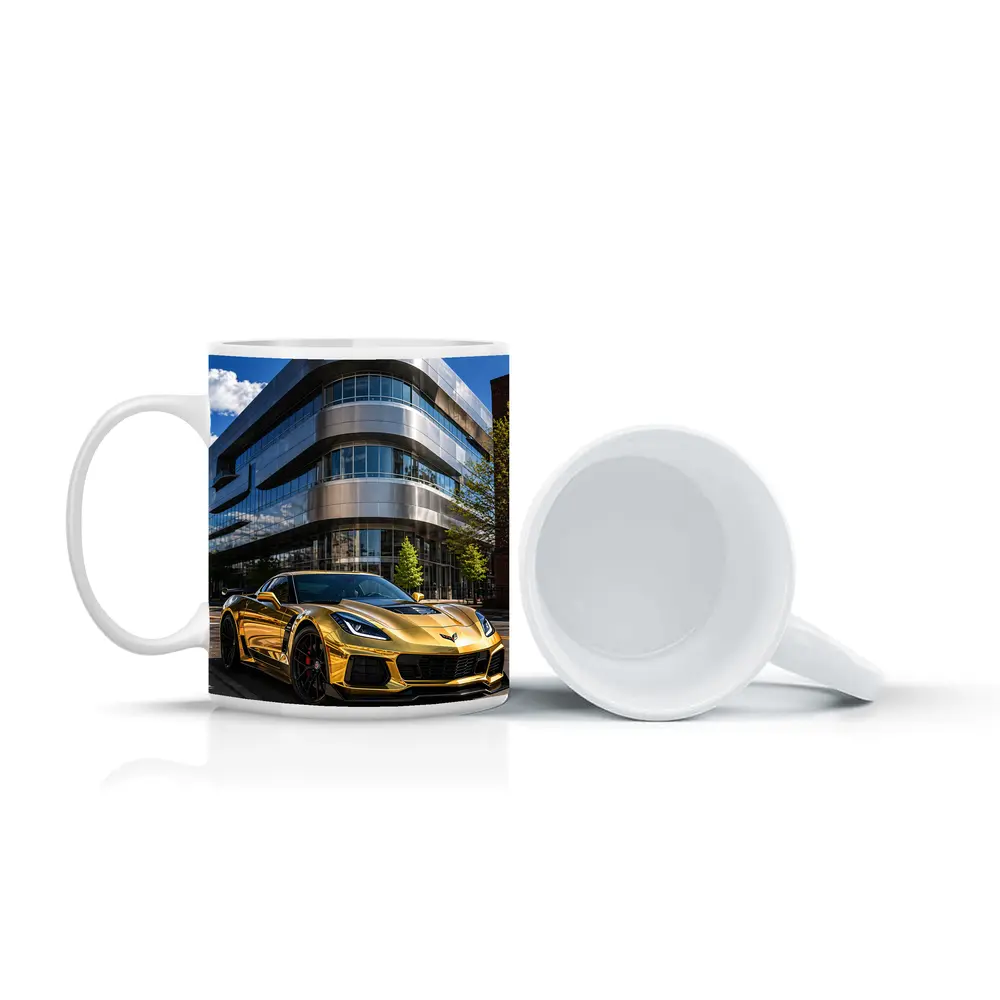 Gold Chevrolet Corvette Z06 Urban Building – Mugs