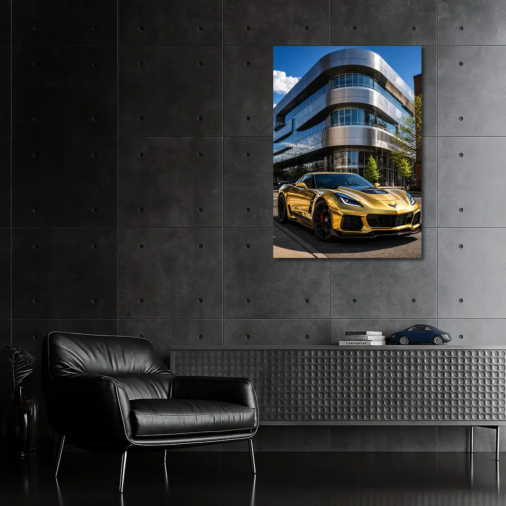 Gold Chevrolet Corvette Z06 Urban Building – Wall Art