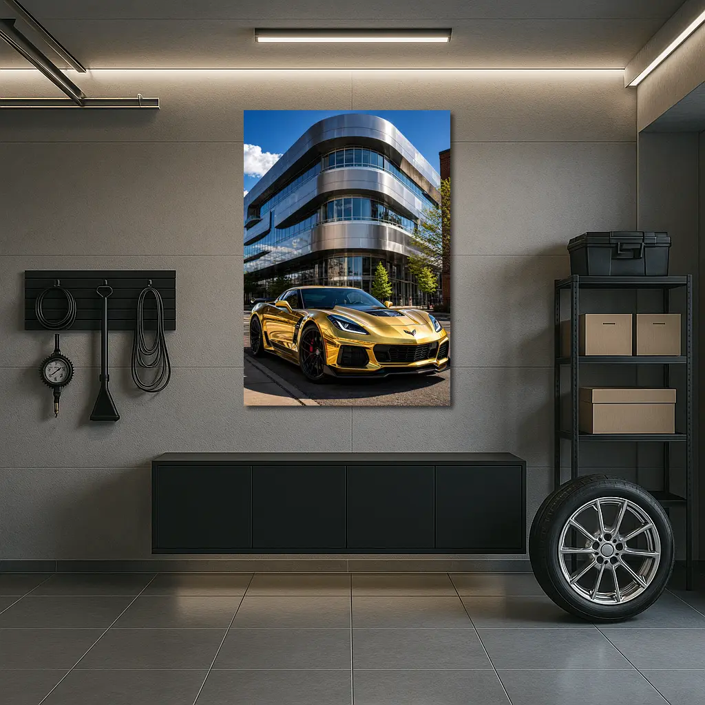 Gold Chevrolet Corvette Z06 Urban Building – Wall Art