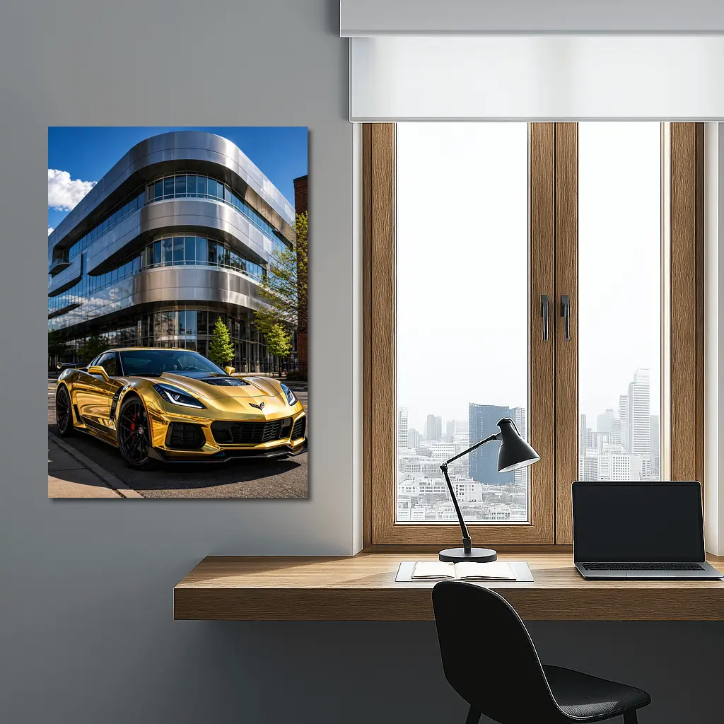 Gold Chevrolet Corvette Z06 Urban Building – Wall Art