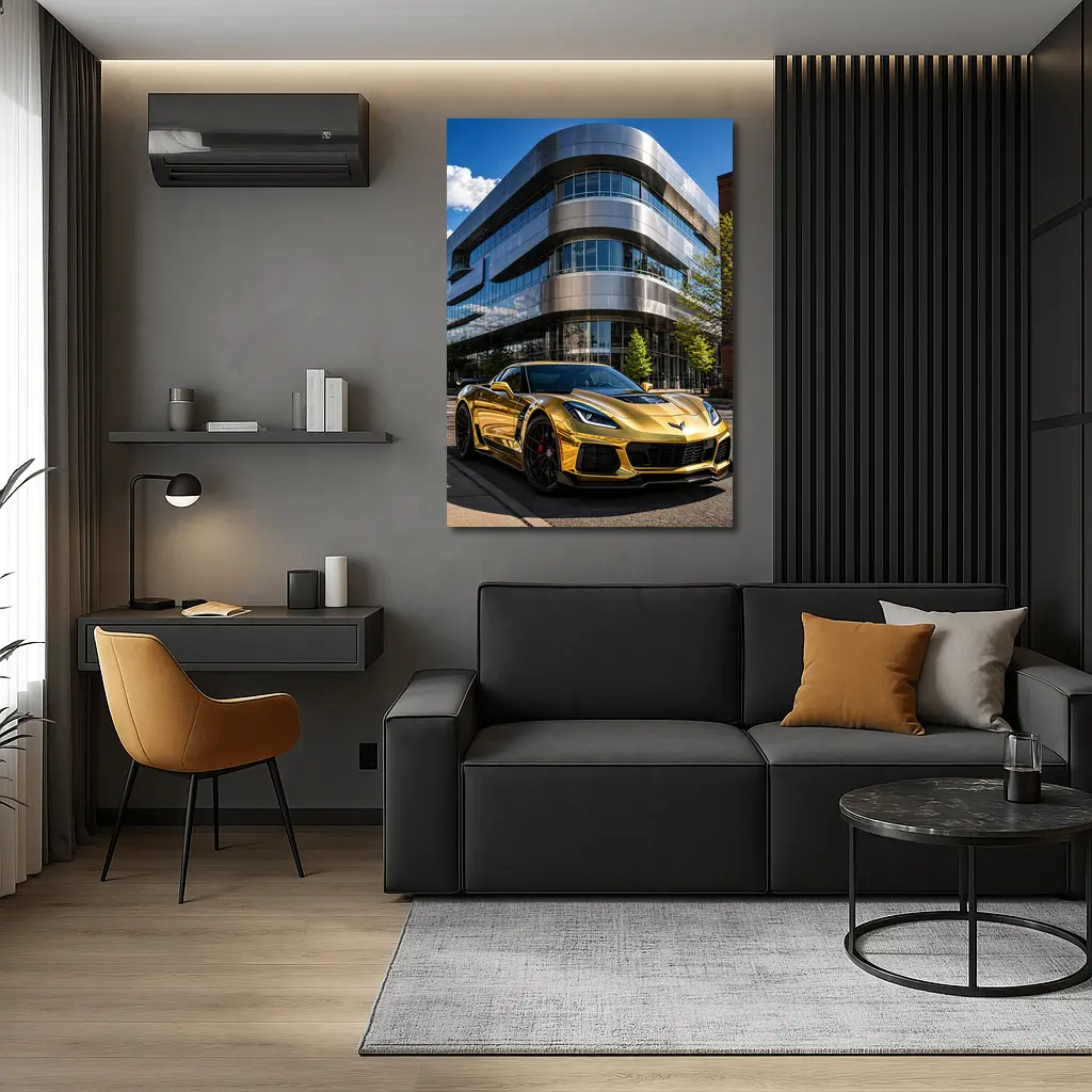 Gold Chevrolet Corvette Z06 Urban Building – Wall Art