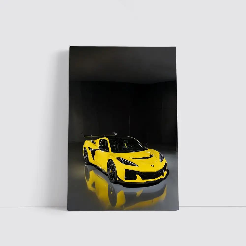 Chevrolet Corvette ZR1 C8 Yellow Coupe Dark Studio Shot – Wall Art