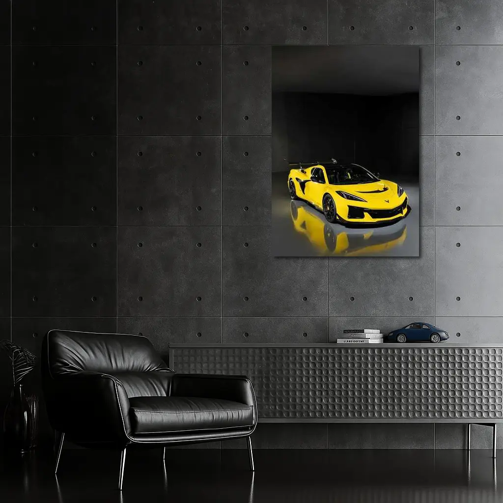 Chevrolet Corvette ZR1 C8 Yellow Coupe Dark Studio Shot – Wall Art