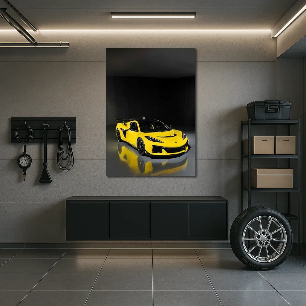 Chevrolet Corvette ZR1 C8 Yellow Coupe Dark Studio Shot – Wall Art