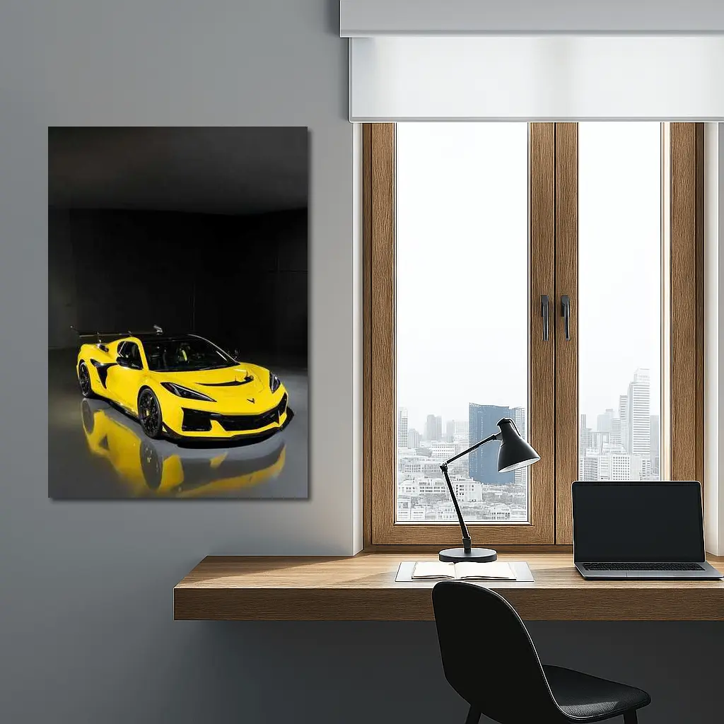 Chevrolet Corvette ZR1 C8 Yellow Coupe Dark Studio Shot – Wall Art