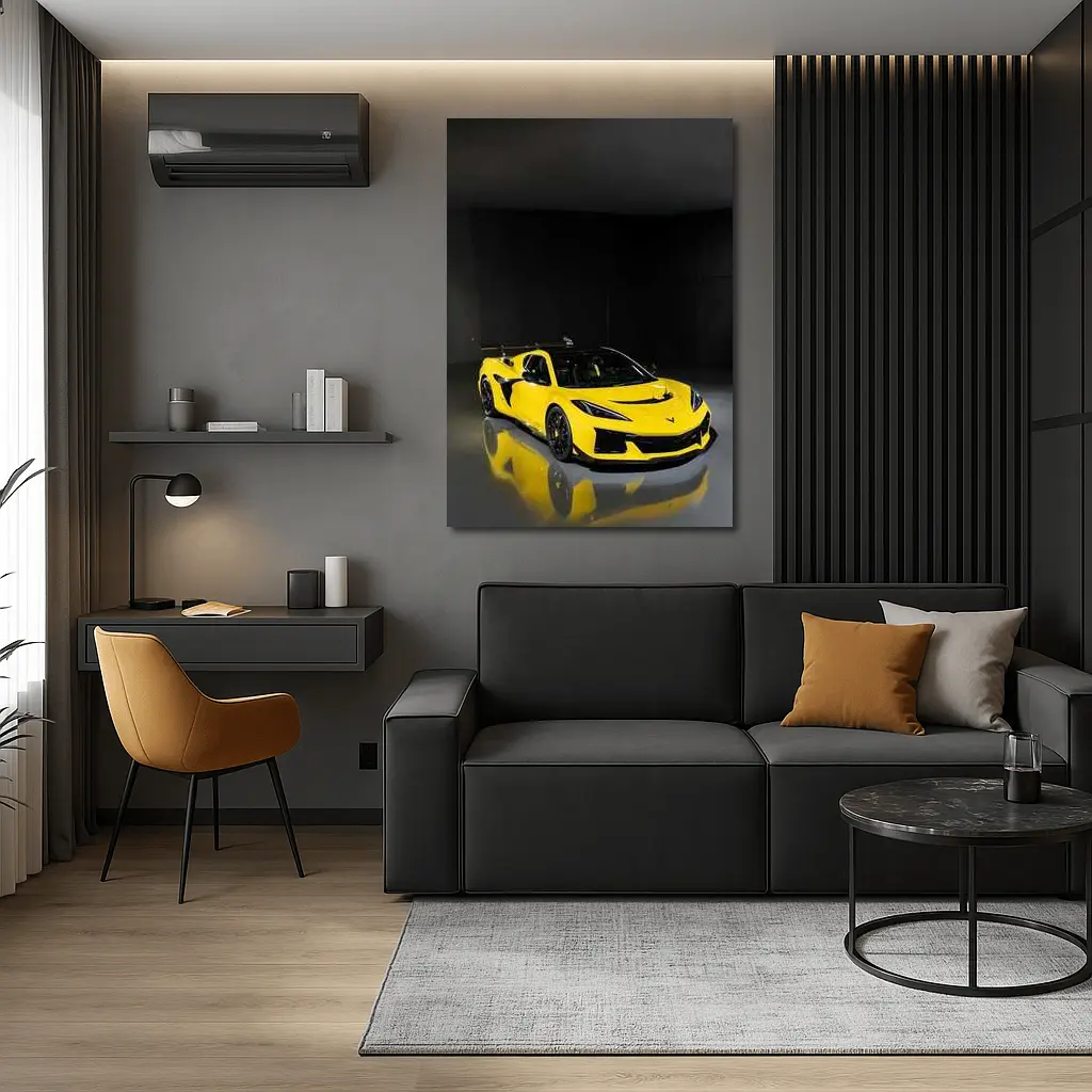 Chevrolet Corvette ZR1 C8 Yellow Coupe Dark Studio Shot – Wall Art