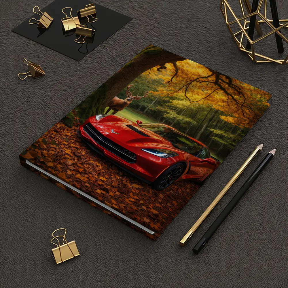 Chevrolet Corvette Red Car Autumn Forest Deer – Notebooks