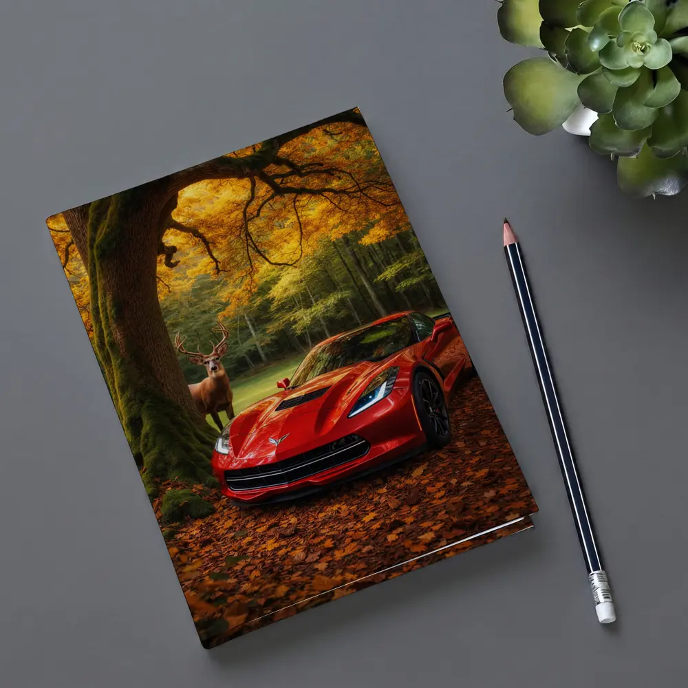 Chevrolet Corvette Red Car Autumn Forest Deer – Notebooks