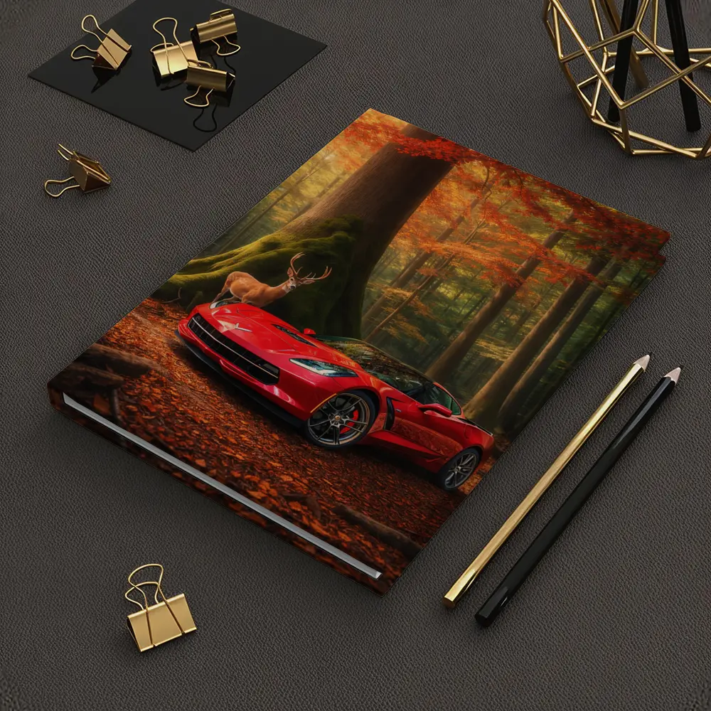 Chevrolet Corvette Red Car Autumn Forest Deer – Notebooks
