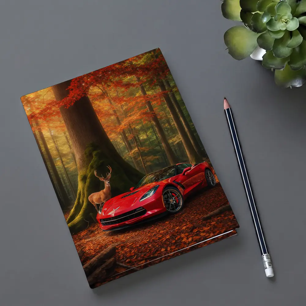 Chevrolet Corvette Red Car Autumn Forest Deer – Notebooks
