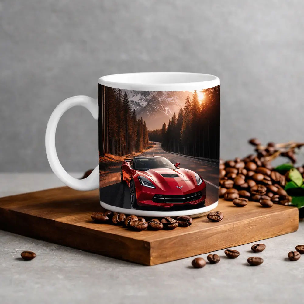 Red Chevrolet Corvette Mountain Forest Road – Mugs