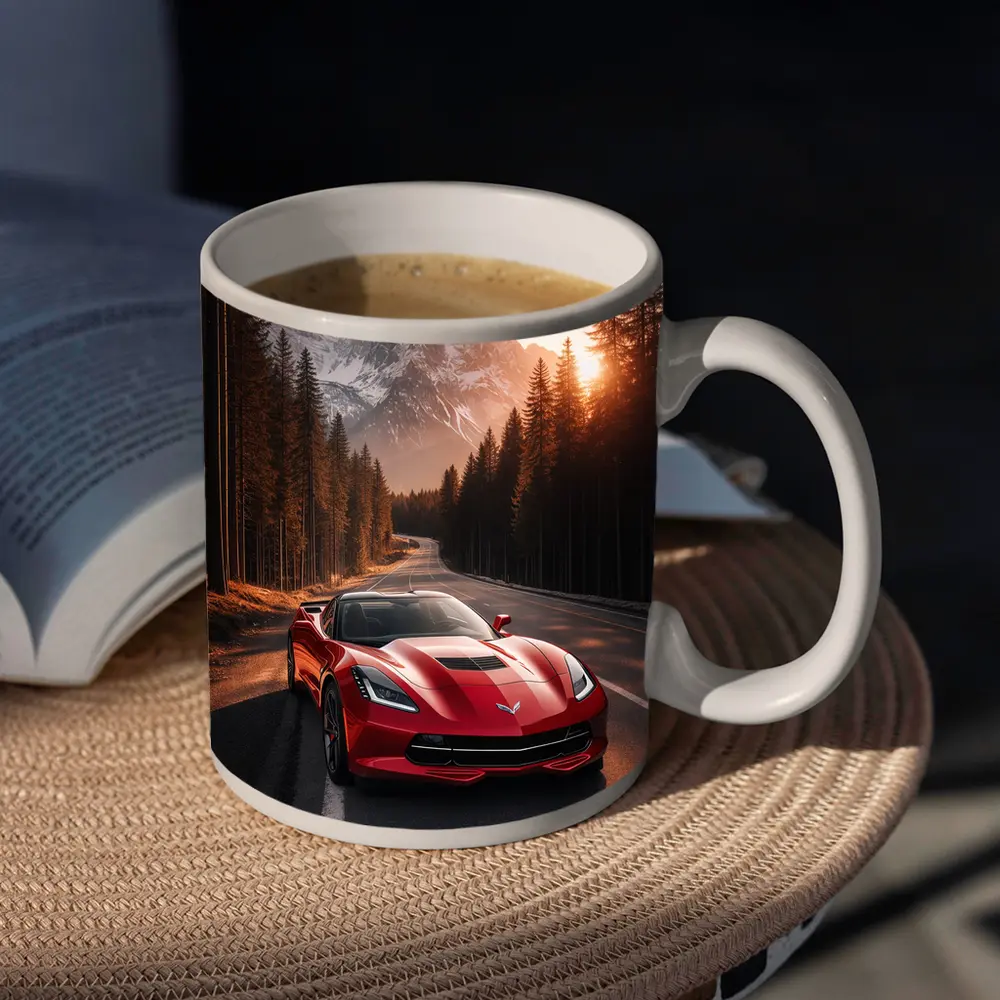 Red Chevrolet Corvette Mountain Forest Road – Mugs
