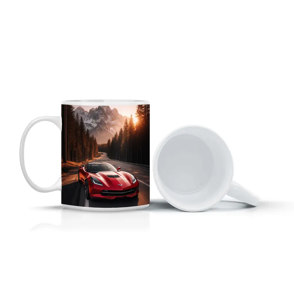 Red Chevrolet Corvette Mountain Forest Road – Mugs