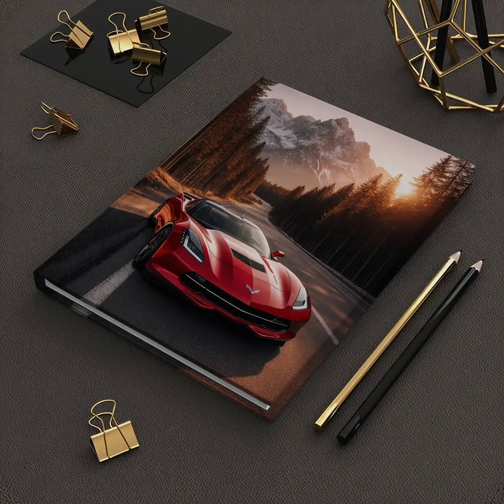 Red Chevrolet Corvette Mountain Forest Road – Notebooks