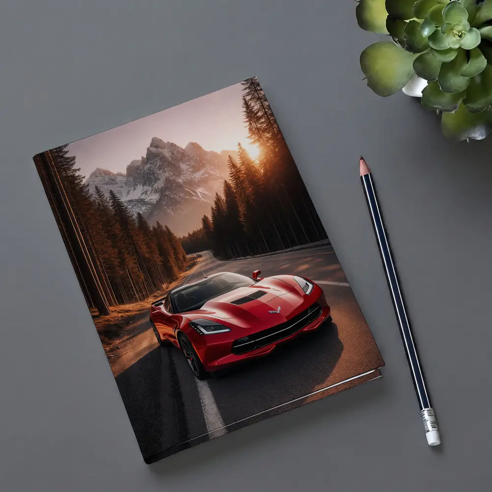 Red Chevrolet Corvette Mountain Forest Road – Notebooks
