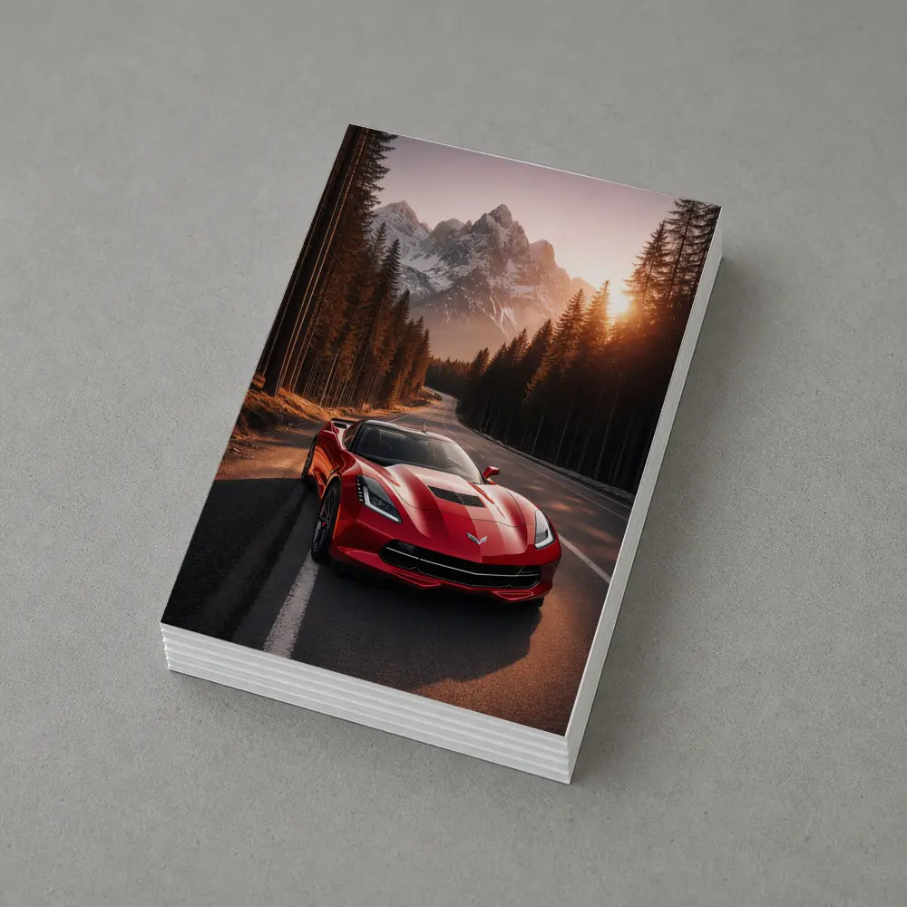 Red Chevrolet Corvette Mountain Forest Road – Postcards