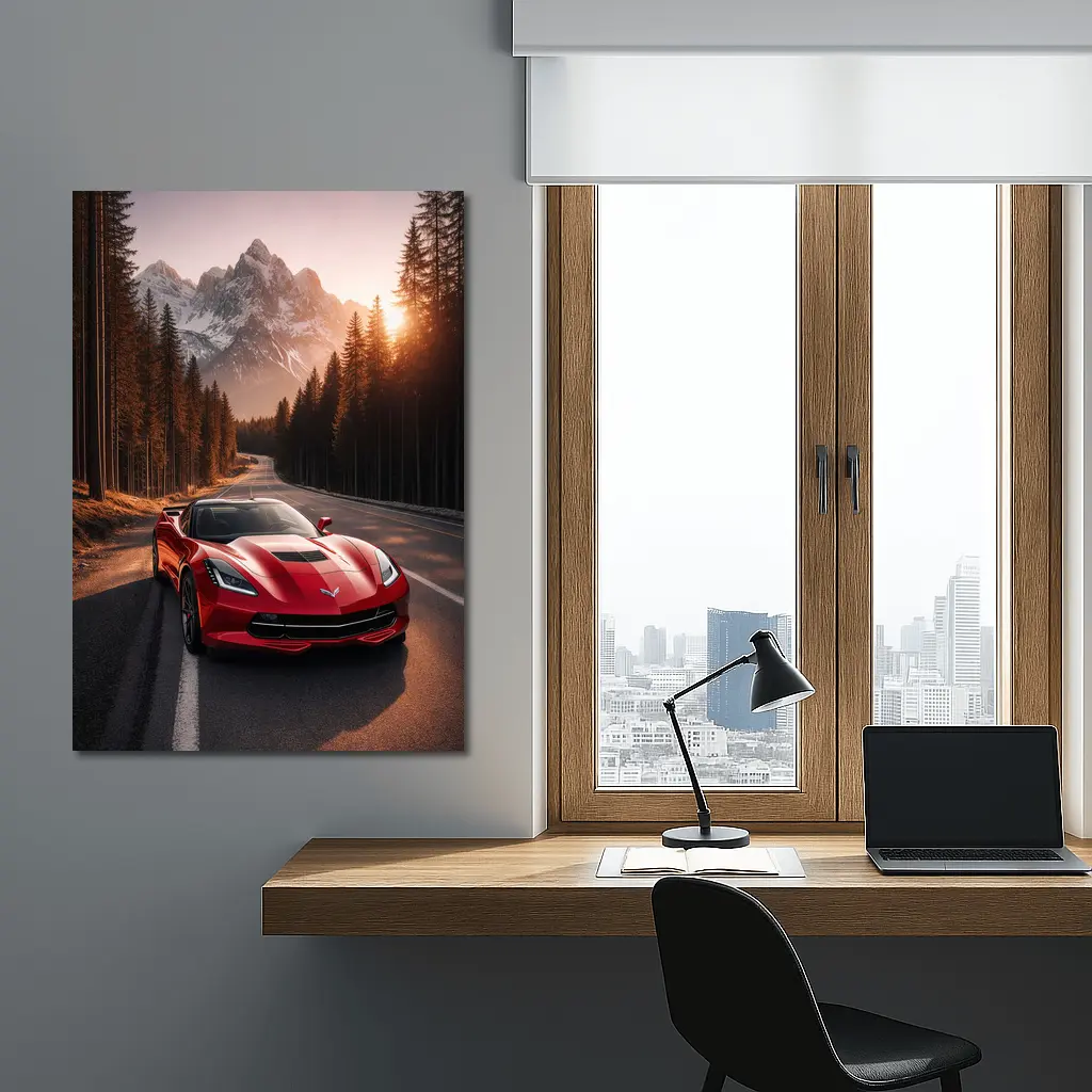 Red Chevrolet Corvette Mountain Forest Road – Wall Art