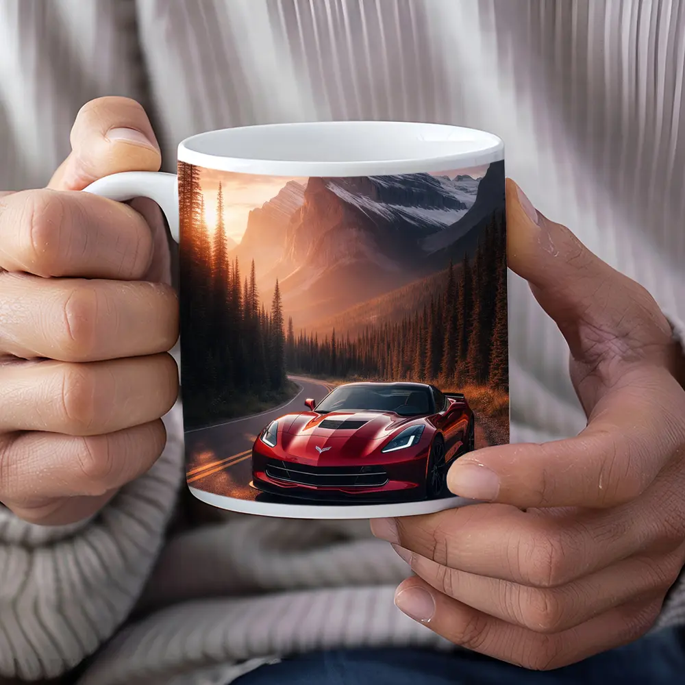 Chevrolet Corvette Red Mountain Sunset Road – Mugs