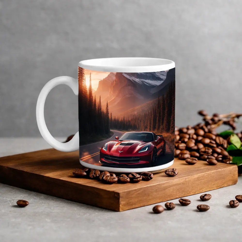 Chevrolet Corvette Red Mountain Sunset Road – Mugs
