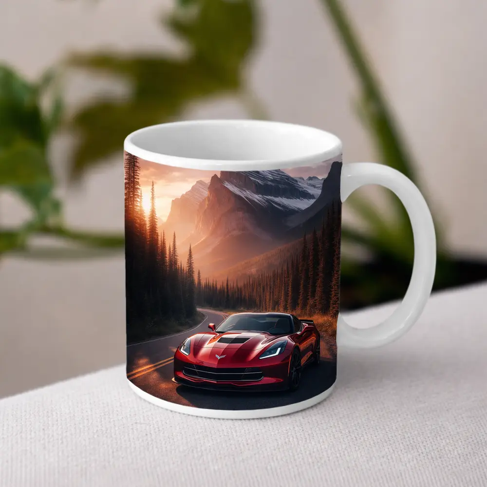 Chevrolet Corvette Red Mountain Sunset Road – Mugs