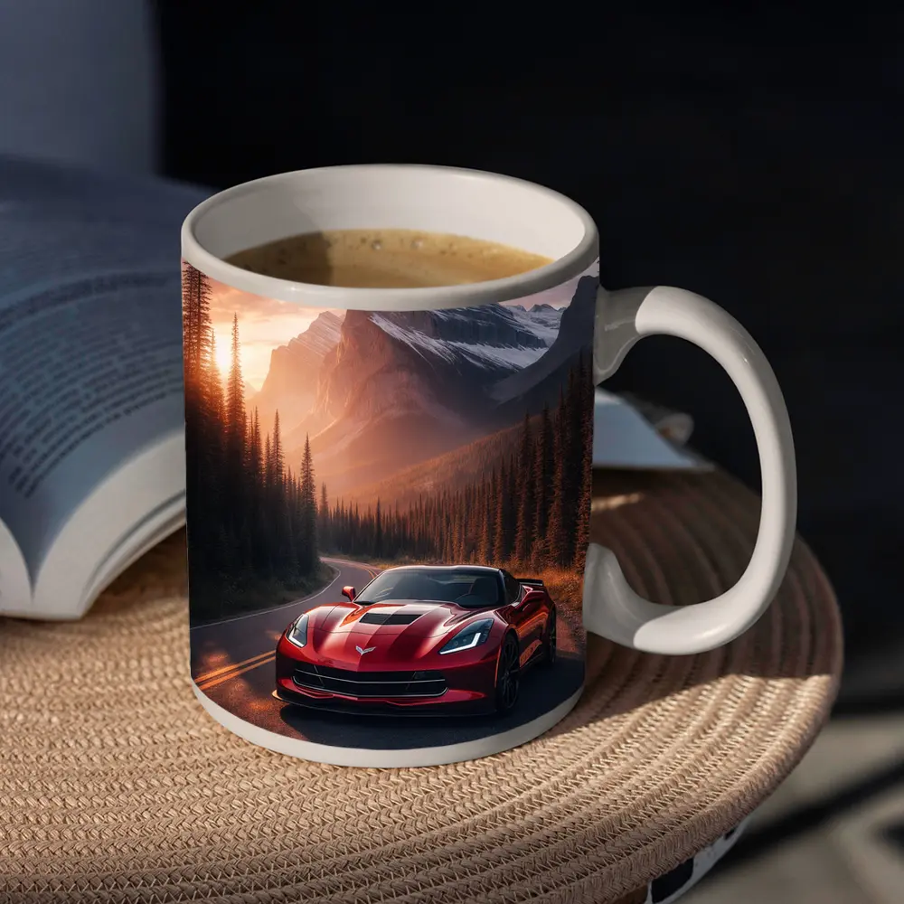Chevrolet Corvette Red Mountain Sunset Road – Mugs
