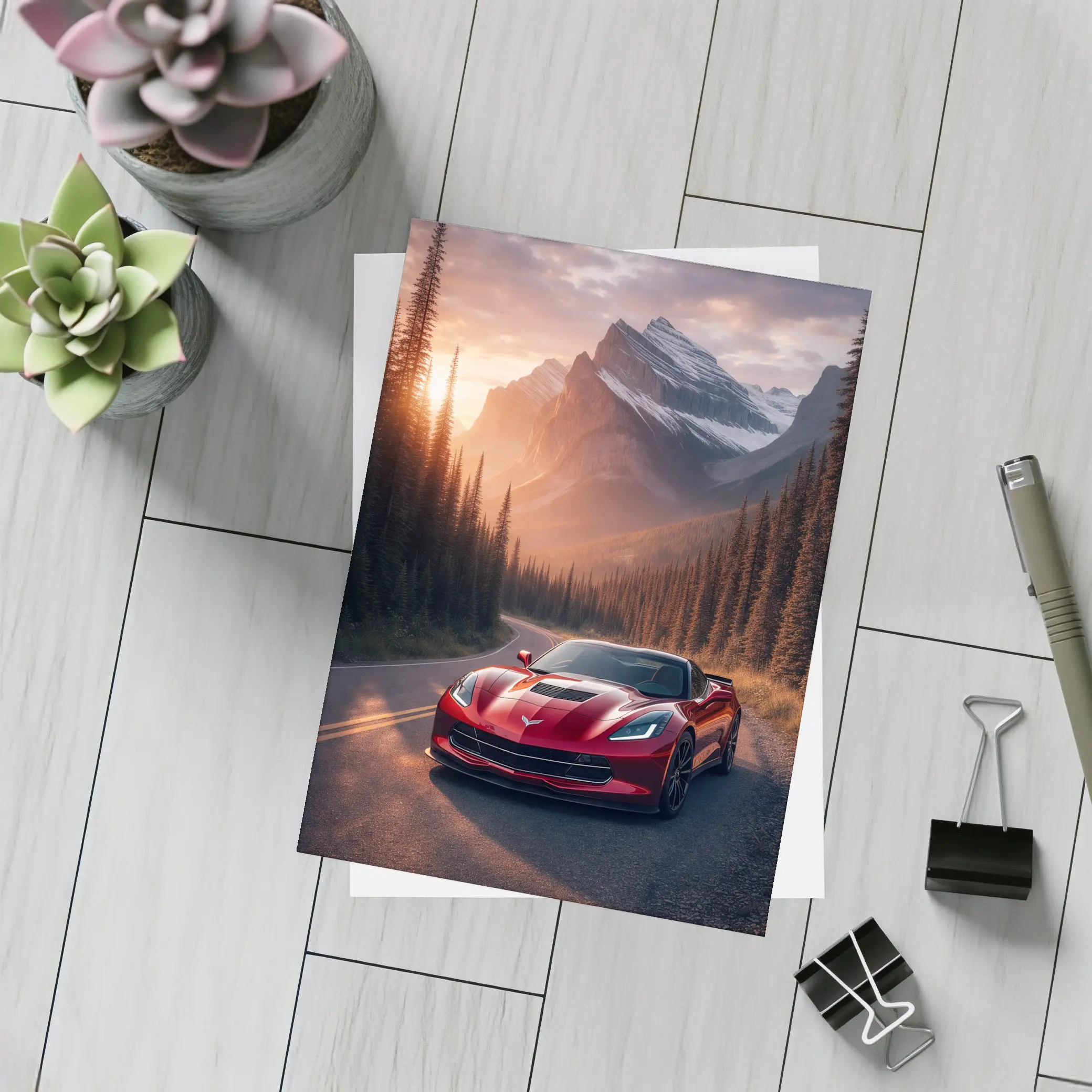 Chevrolet Corvette Red Mountain Sunset Road – Postcards