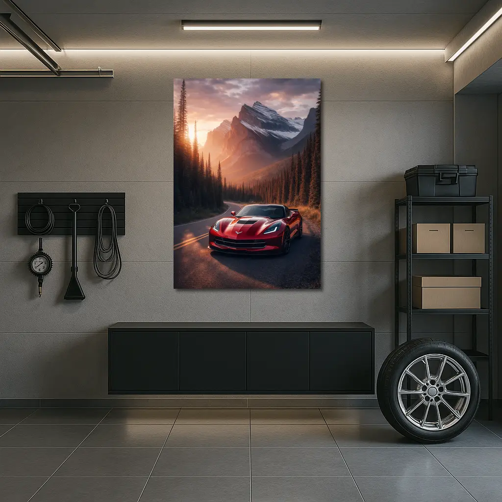 Chevrolet Corvette Red Mountain Sunset Road – Wall Art