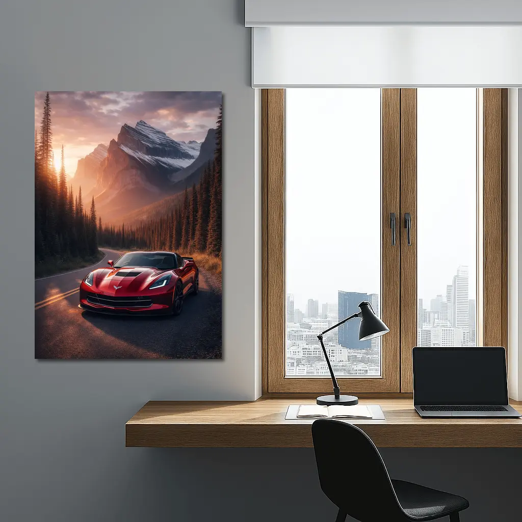 Chevrolet Corvette Red Mountain Sunset Road – Wall Art