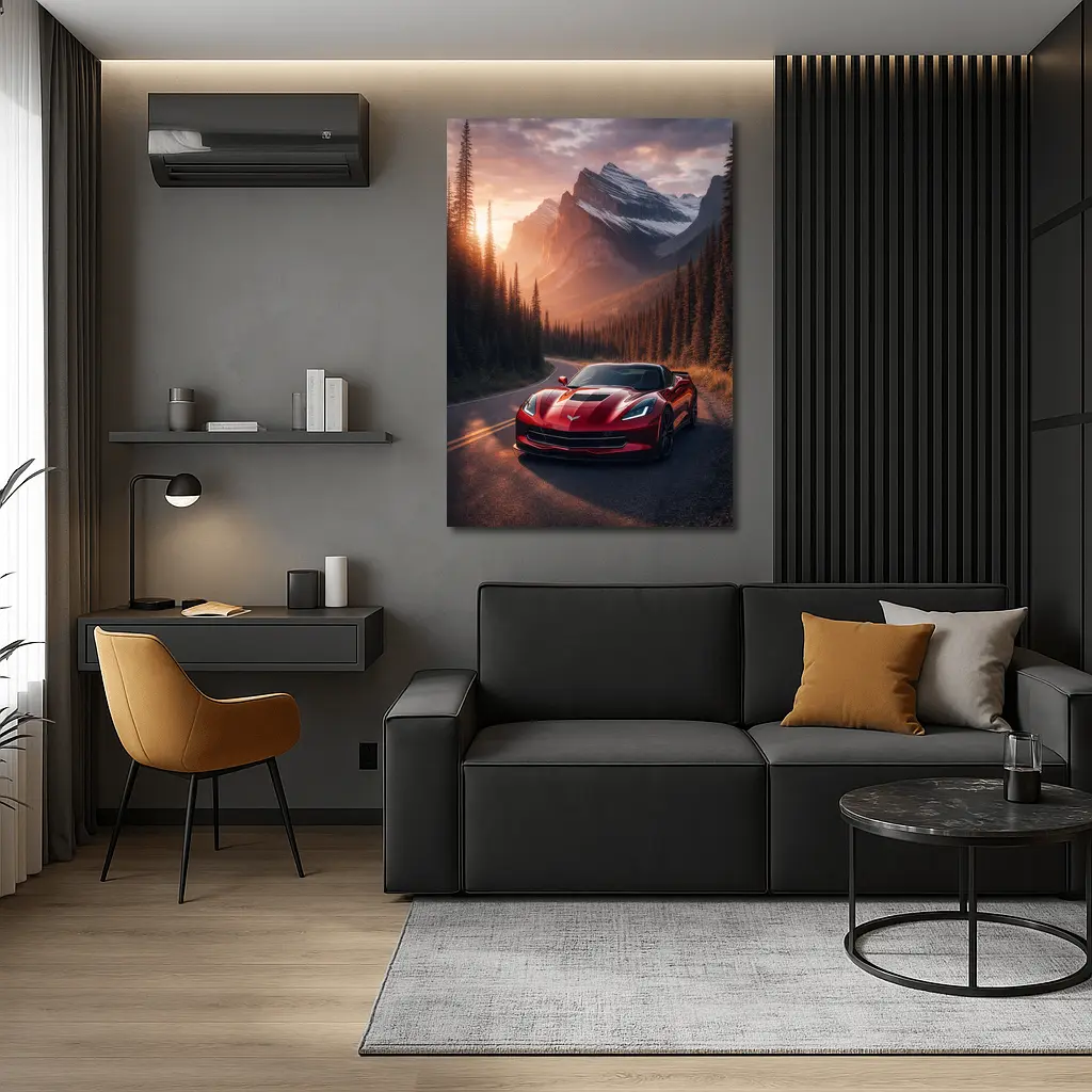 Chevrolet Corvette Red Mountain Sunset Road – Wall Art