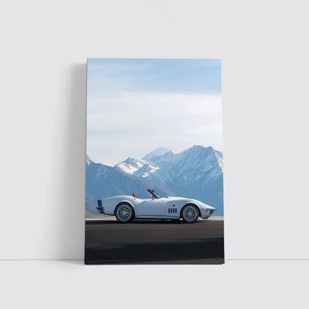 Chevrolet Corvette White Classic Mountain Backdrop – Wall Art
