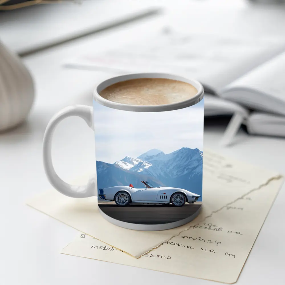 Chevrolet Corvette White Classic Mountain Backdrop – Mugs