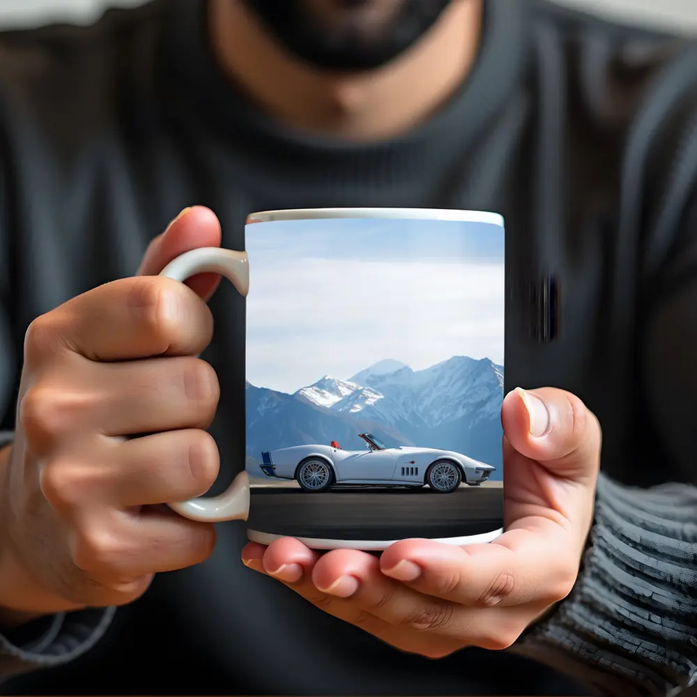 Chevrolet Corvette White Classic Mountain Backdrop – Mugs