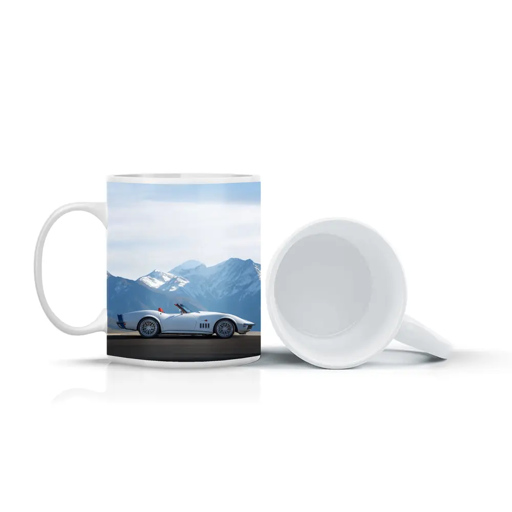 Chevrolet Corvette White Classic Mountain Backdrop – Mugs