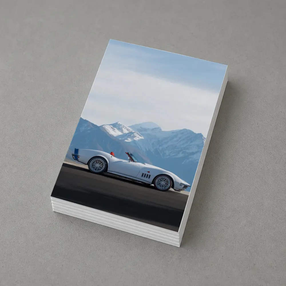 Chevrolet Corvette White Classic Mountain Backdrop – Postcards