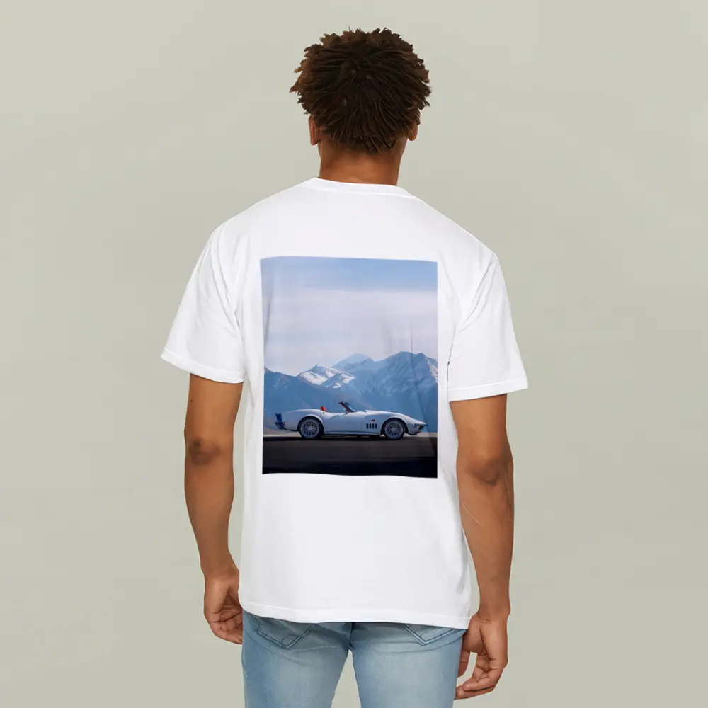 Chevrolet Corvette White Classic Mountain Backdrop – T-Shirts