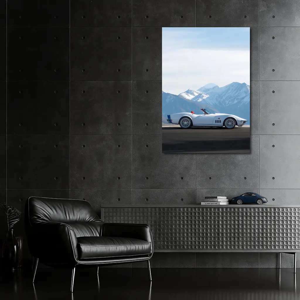 Chevrolet Corvette White Classic Mountain Backdrop – Wall Art