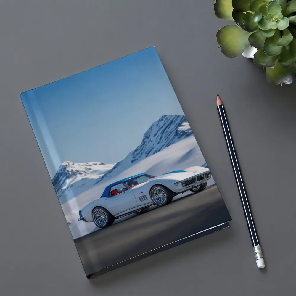 Chevrolet Corvette White Snow Mountains Background – Notebooks