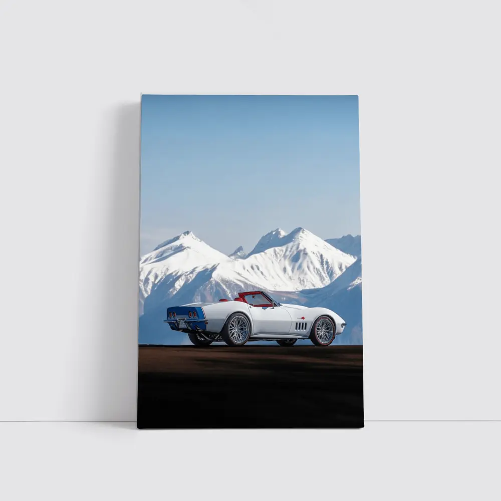 Chevrolet Corvette White Convertible Mountain Backdrop – Wall Art