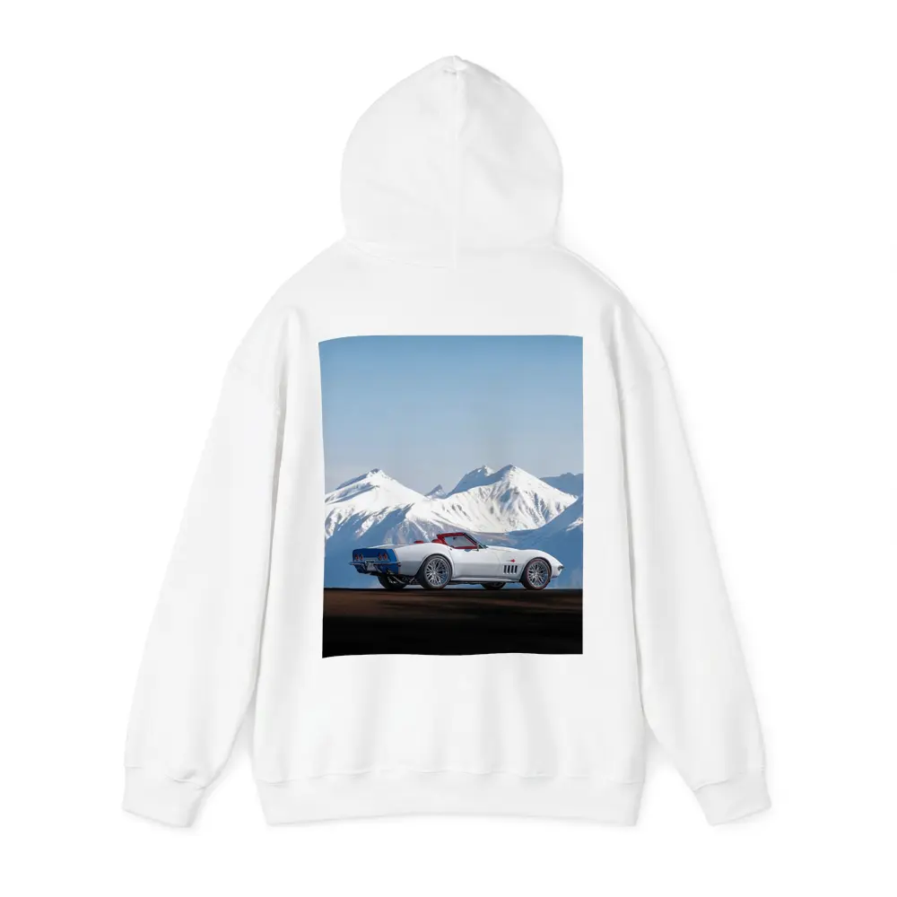 Chevrolet Corvette White Convertible Mountain Backdrop – Hoodies