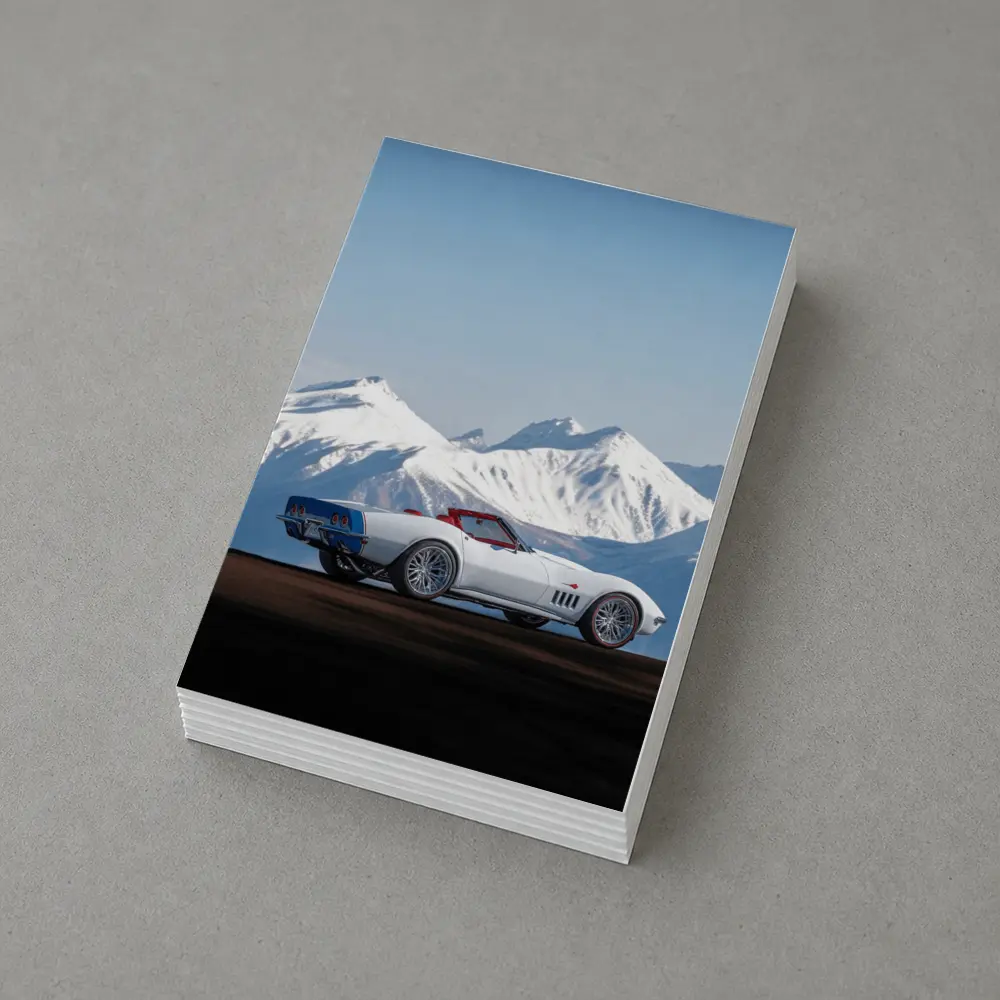 Chevrolet Corvette White Convertible Mountain Backdrop – Postcards
