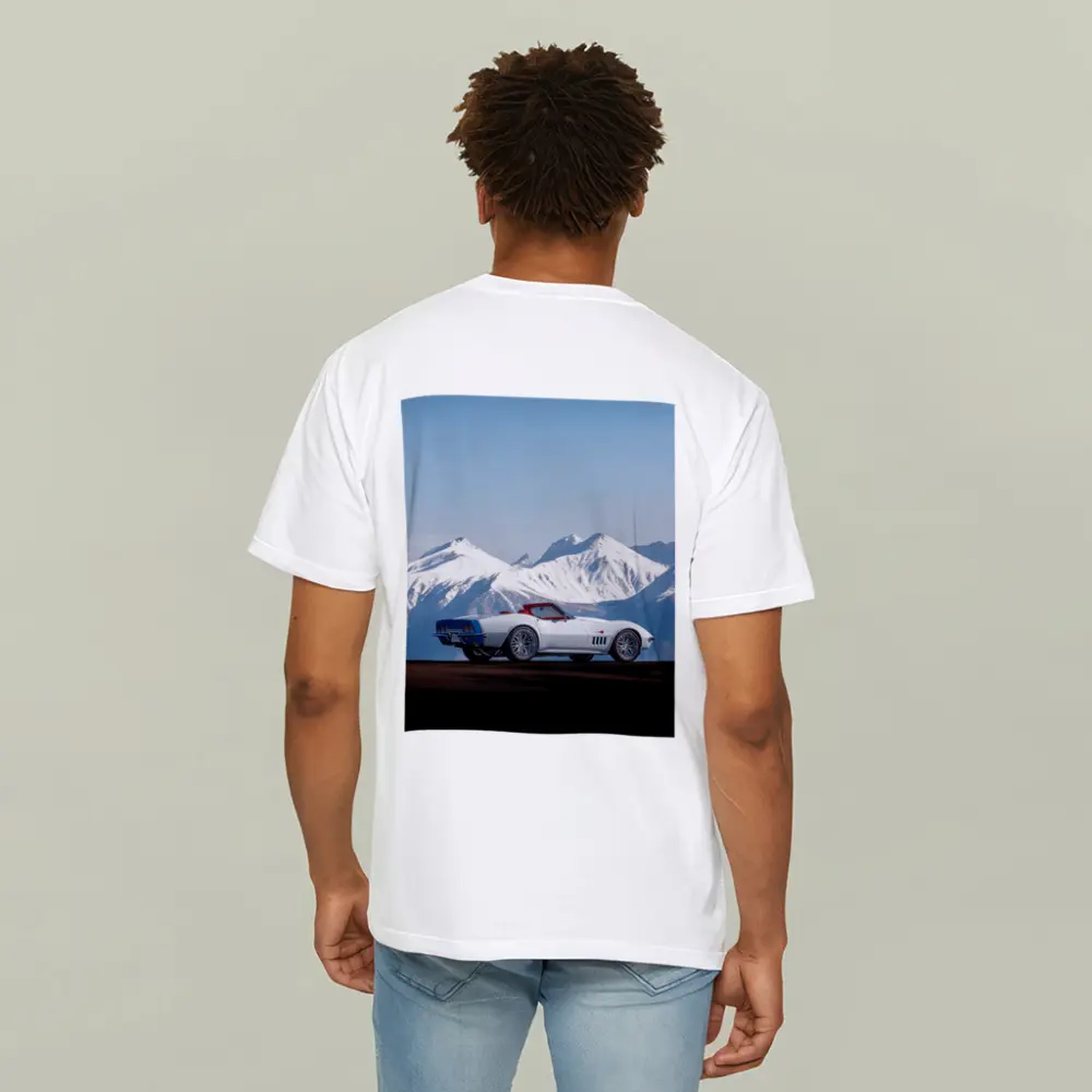 Chevrolet Corvette White Convertible Mountain Backdrop – T-Shirts