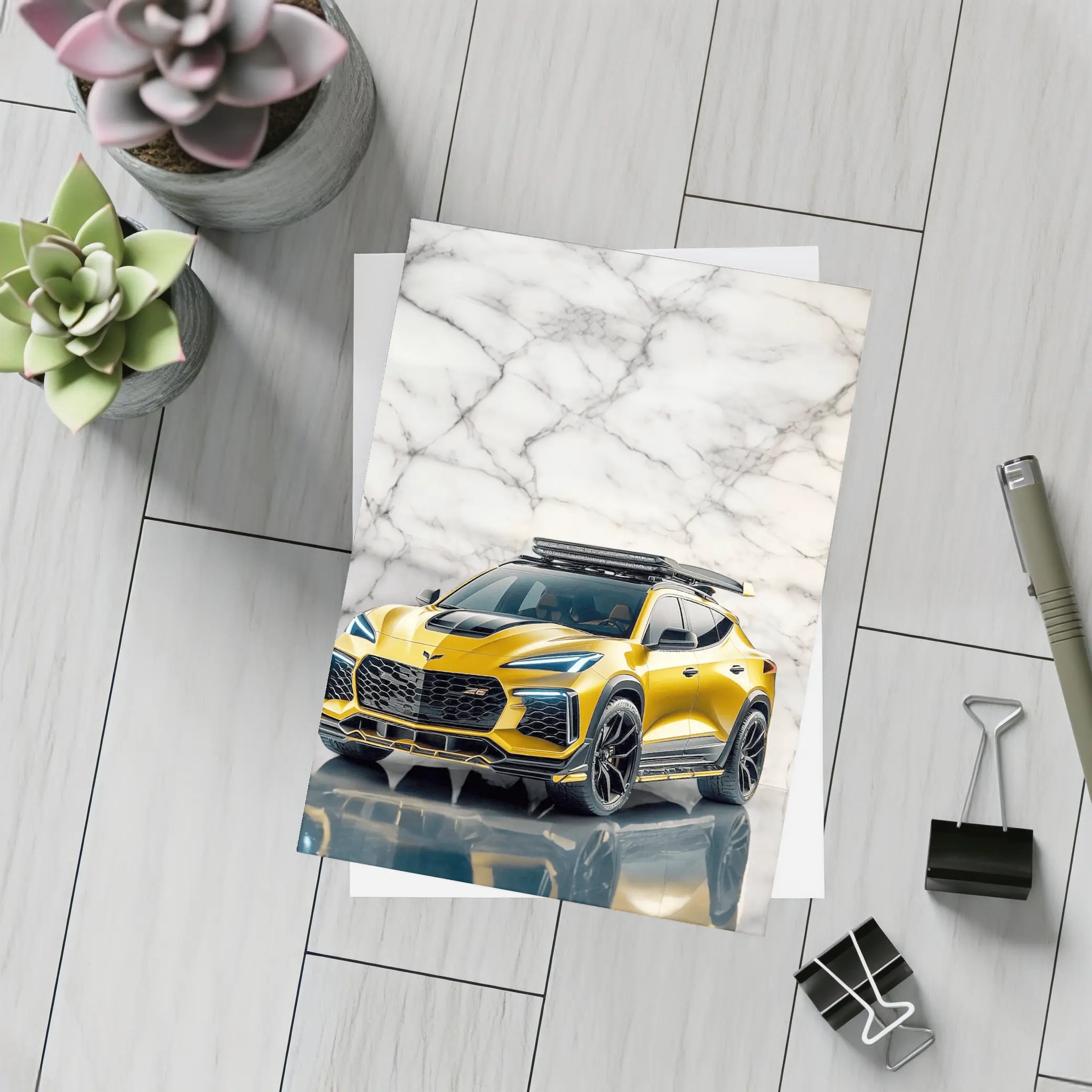 Chevrolet Corvette SUV Gold Marble Background – Postcards