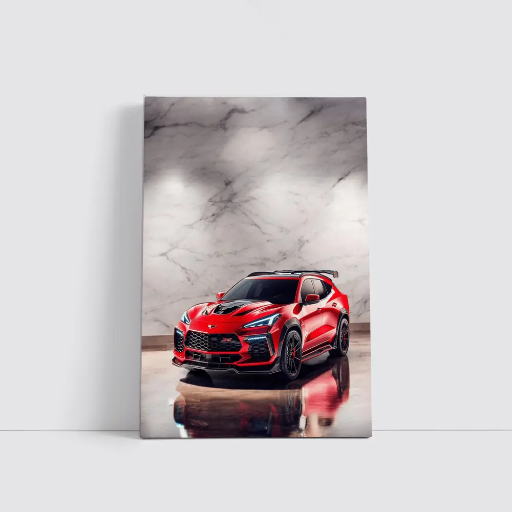 Red Chevrolet Corvette SUV Marble Background – Wall Art