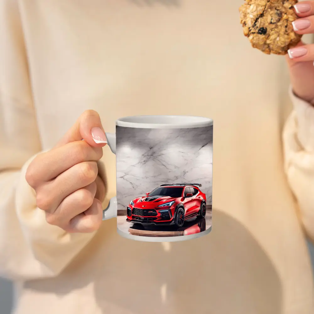 Red Chevrolet Corvette SUV Marble Background – Mugs