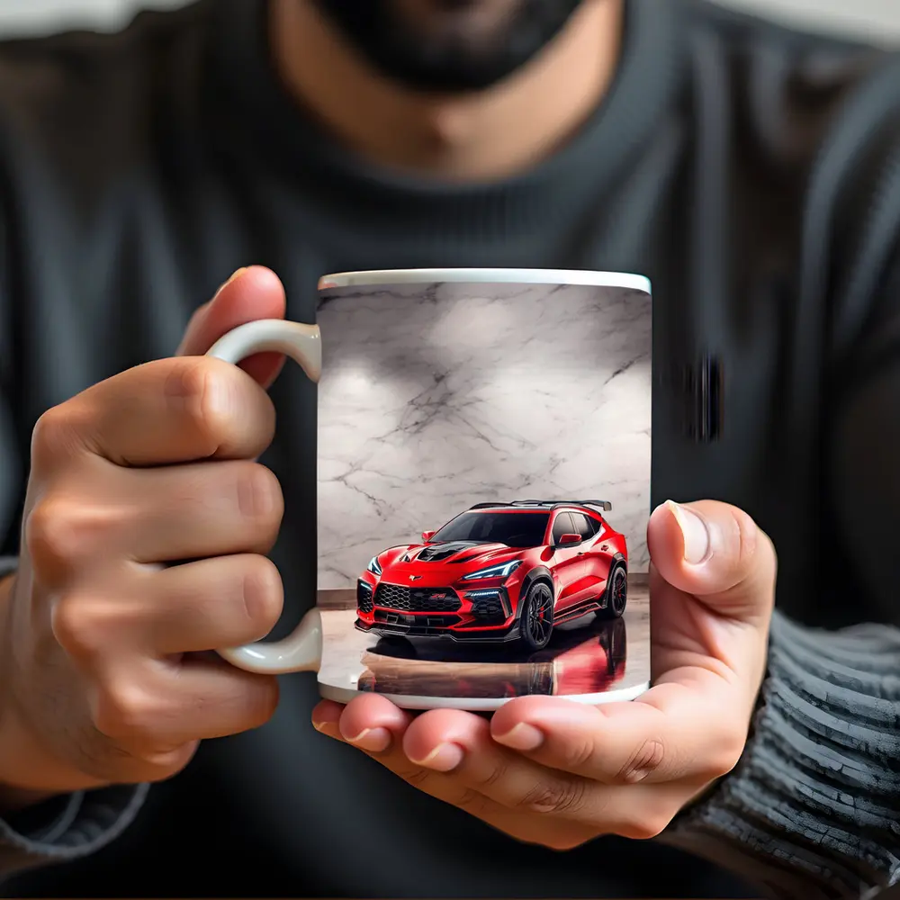 Red Chevrolet Corvette SUV Marble Background – Mugs