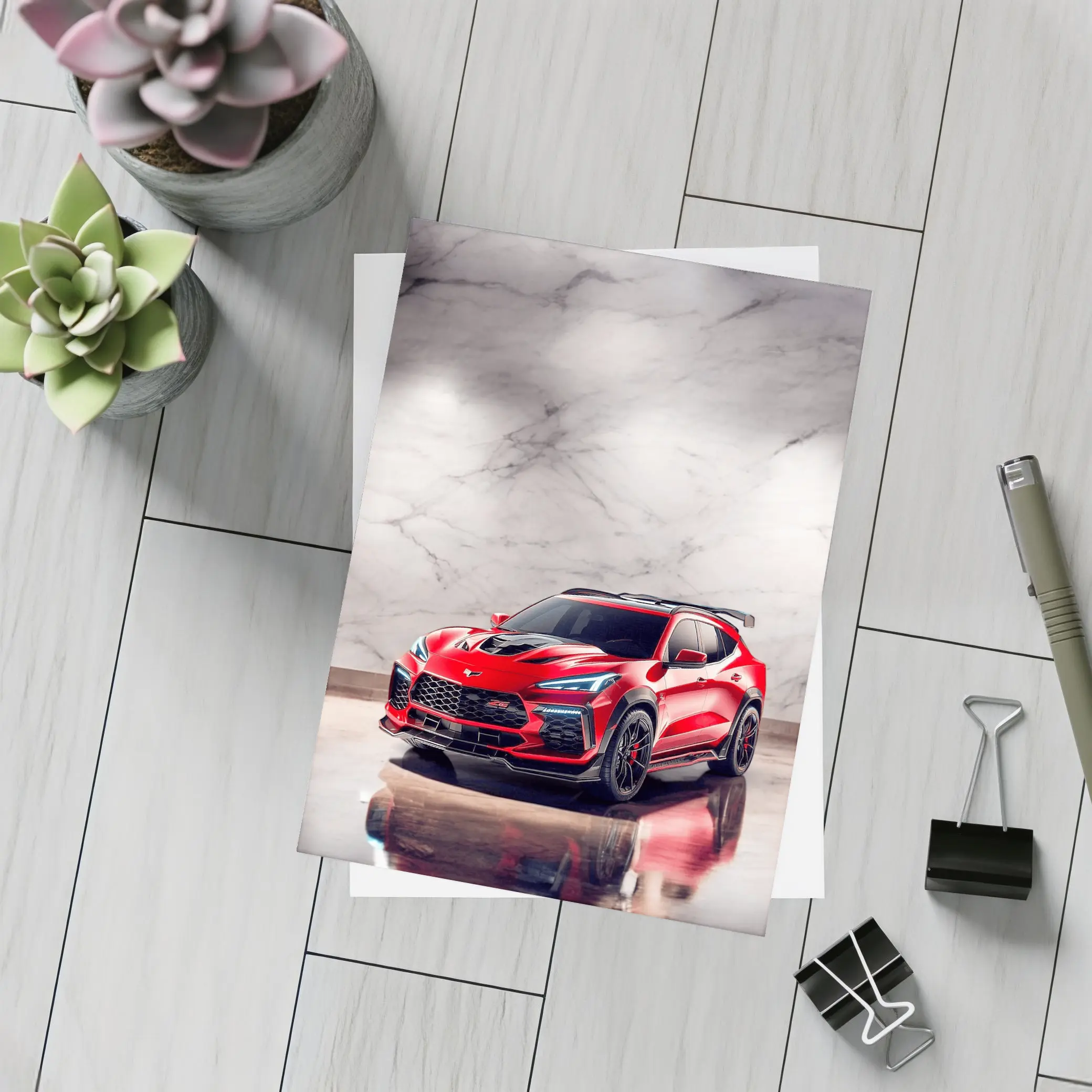 Red Chevrolet Corvette SUV Marble Background – Postcards